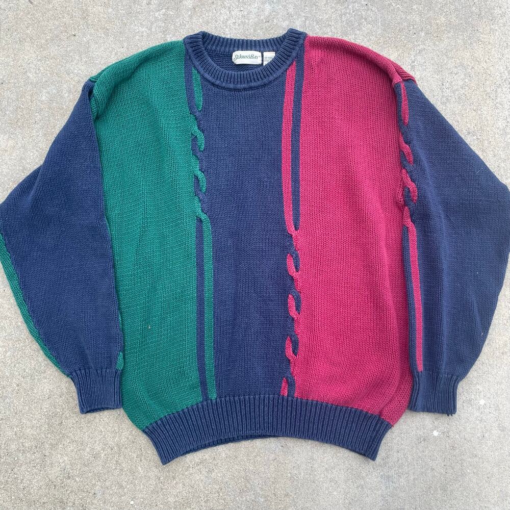 St Johns Bay Sweater Mens XL Colorblock Knit Coogi Style